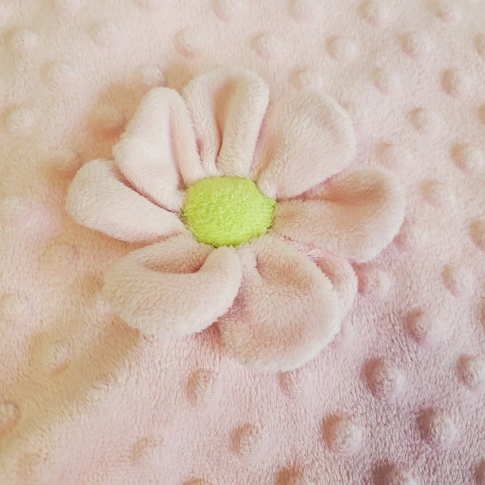 Elegant Baby Pink Flower Daisy Lovey Security Blanket Minky‎ Dots Satin Soft Toy